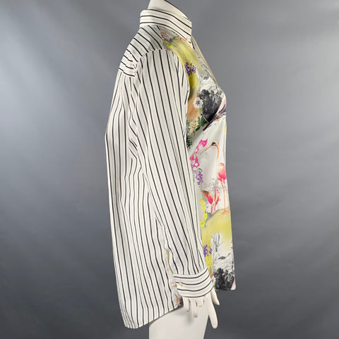 ETRO Size XS White Multi Color Cotton Silk Print Button Down Collar Shirt