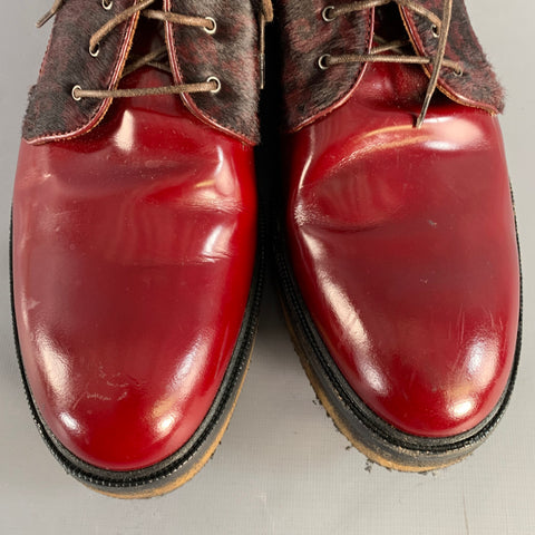ETRO Size 10 Red Paisley Pony Hair Leather Crepe Sole Ankle Boots