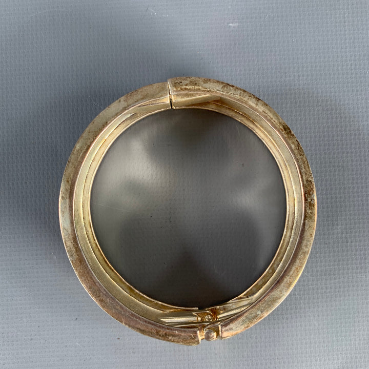 VINTAGE Silver Green Black Enamel Metal Cuff Bracelet