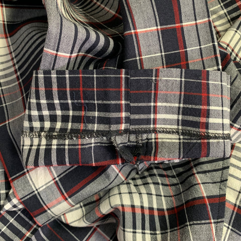 THOM BROWNE Size 42 Navy White Red Plaid Wool Mohair Silk Suit