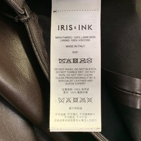 IRIS & INK Size 16 Brown Lambskin Leather A-Line Midi Skirt