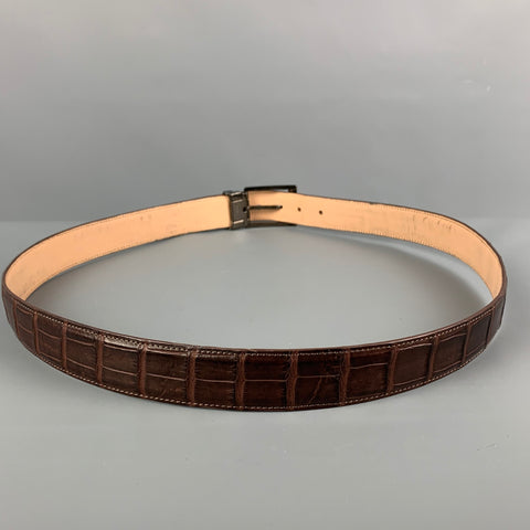 VINTAGE Size L Brown Croc Embossed Leather Belt