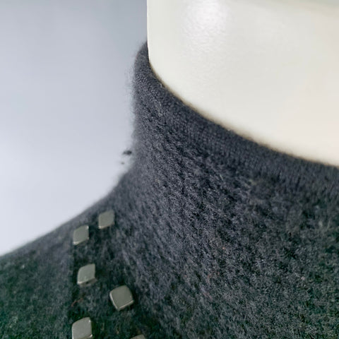 AKRIS Size 8 Black Beaded High Neck Casual Top