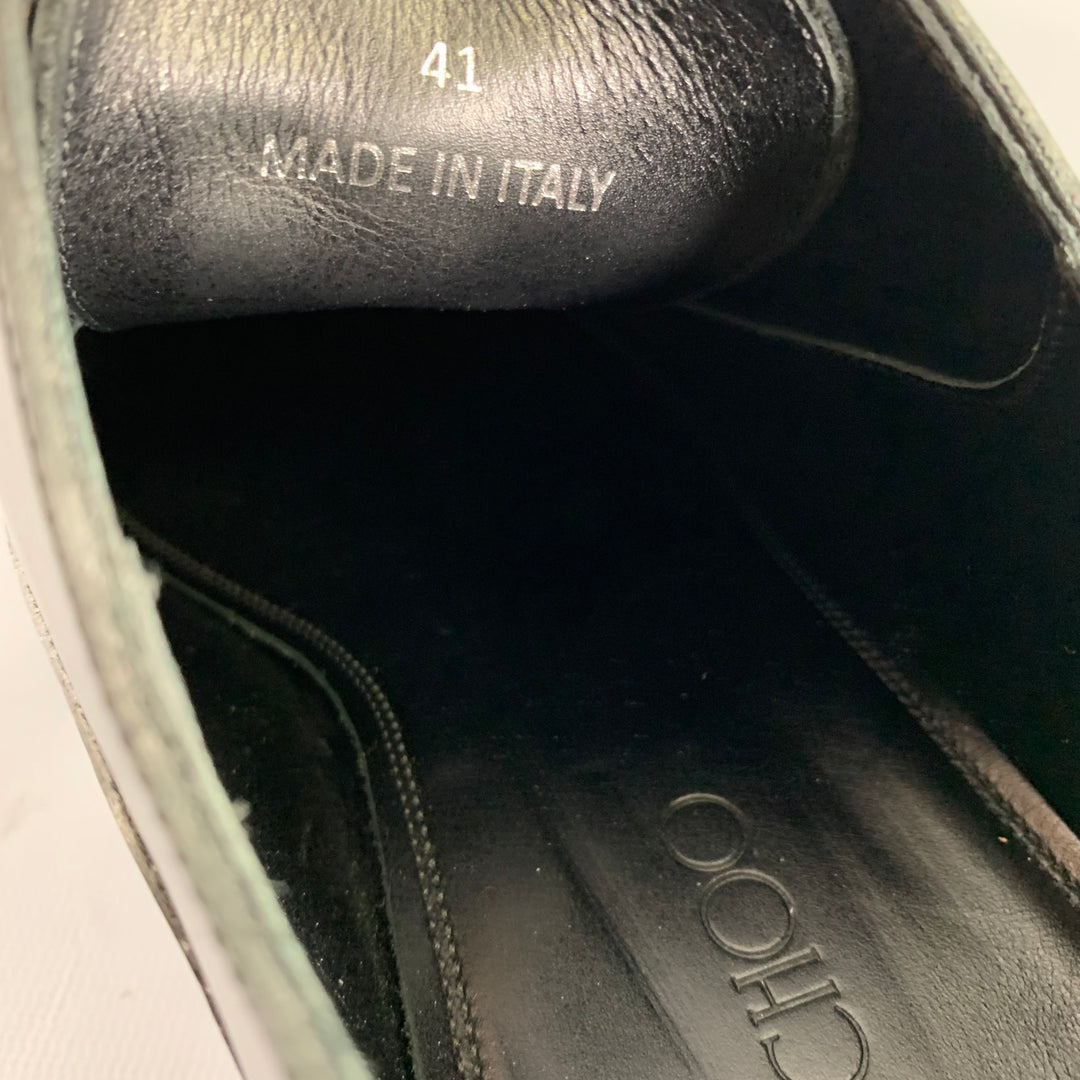 JIMMY CHOO Size 8 Black Studded Leather Cap Toe Lace Up Shoes