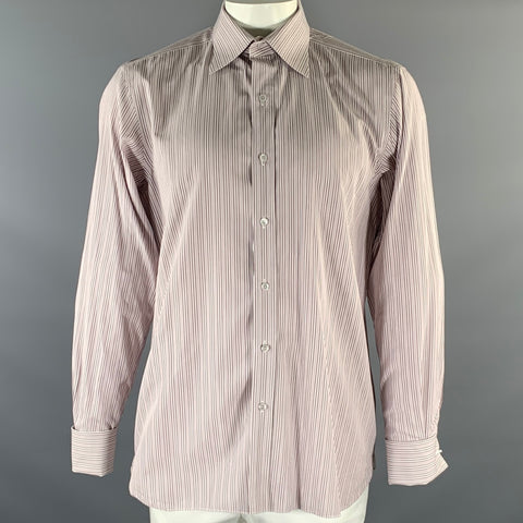 TOM FORD Size XL White Purple Stripe Cotton Pointed Collar Long Sleeve Shirt