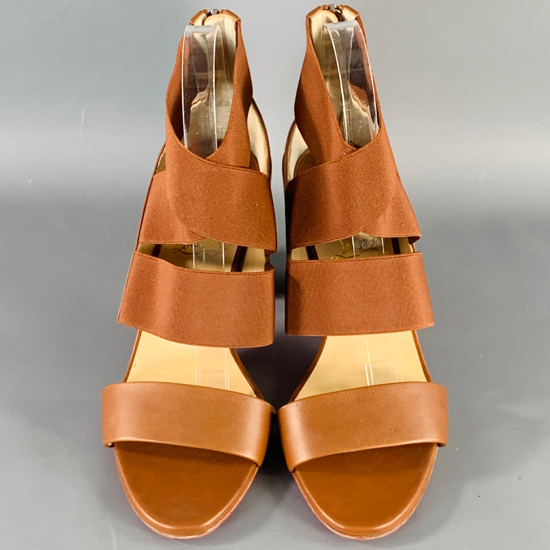 CHRISTIAN LOUBOUTIN Size 9.5 Patrouille Brown Leather Elastic Straps Block Heel Sandals