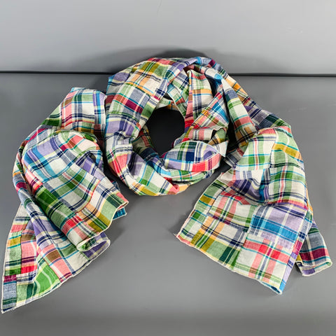 BREUER Multi Color Patchwork Plaid Cotton Scarf