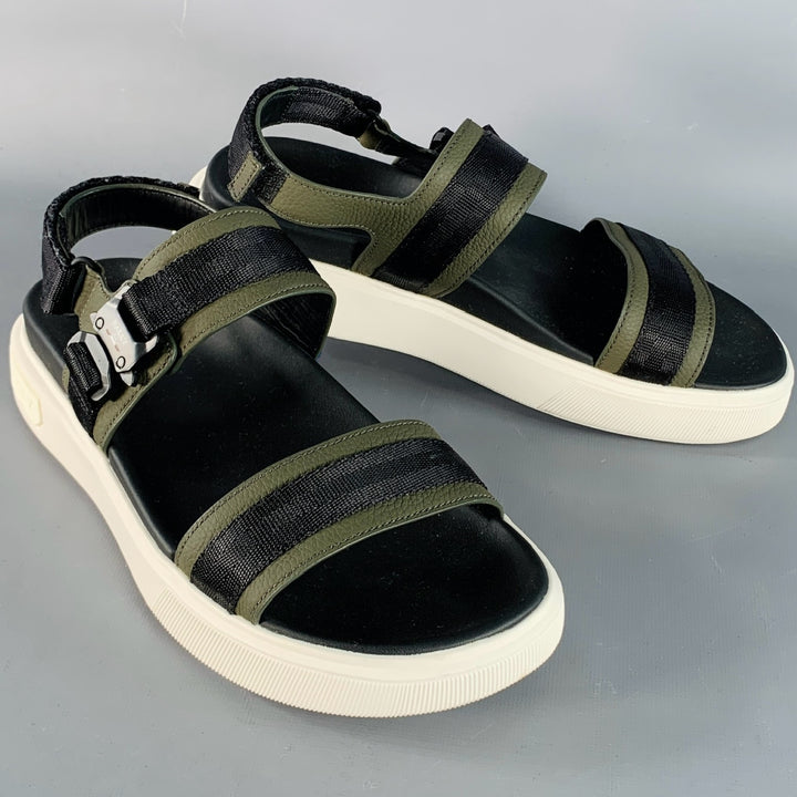 BALLY Size 7 Jere Black Charcoal Nylon Rubber Sole Buckle Sandals