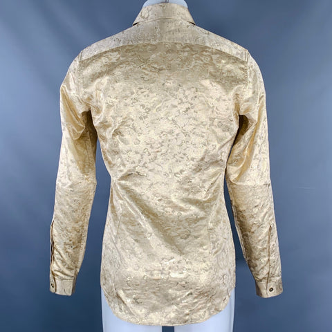 BURBERRY PRORSUM Size S Gold Metallic Floral Silk Blend Tuxedo Long Sleeve Shirt
