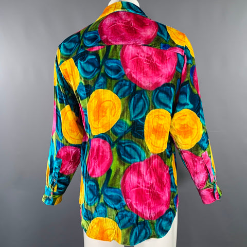 MARNI Size XS Multi Color Roses Print Viscose Silk Velvet Long Sleeve Shirt
