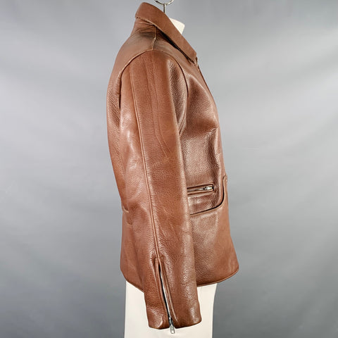VINTAGE Blouson de travail en cuir de cheval marron Taille 42