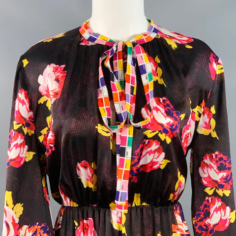 MSGM Size M Brown Multi Color Polyester Floral Bow A-Line Dress