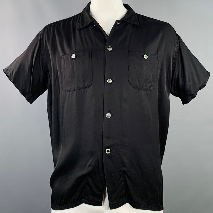 TUKI Size XL Black Rayon Twill Two Pockets Oversized Short Sleeve Shirt