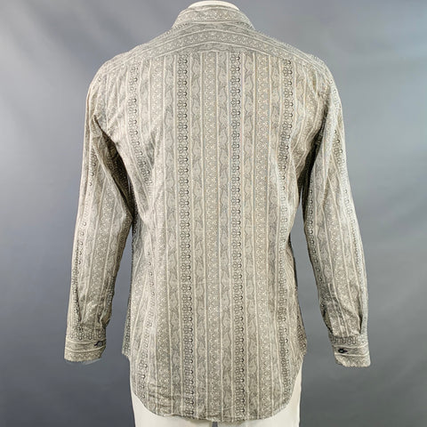 PAUL SMITH Size L White Black Paisley Cotton Spread Collar Long Sleeve Shirt