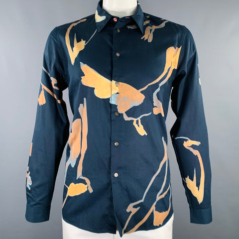 PS by PAUL SMITH Size L Navy Yellow Watercolor Cotton Long Sleeve Shirt