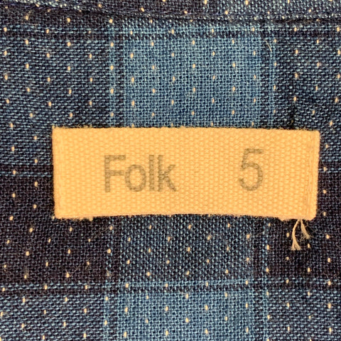 FOLK Size L Blue Navy Checkered Cotton One Pocket Long Sleeve Shirt