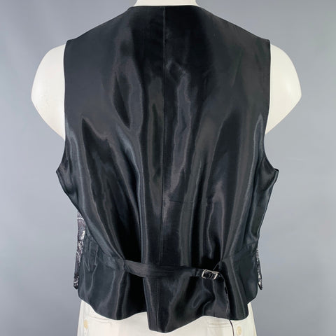 FAVOURBROOK Size 44 Black Grey Jacquard Silk Two Pockets Vest