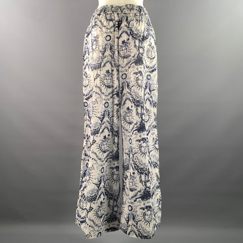DIOR Size L White Navy Cotton Relaxed Flare Pants