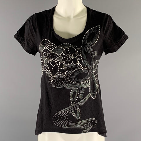KENZO Size M Black White Cotton Embroidered T Shirt