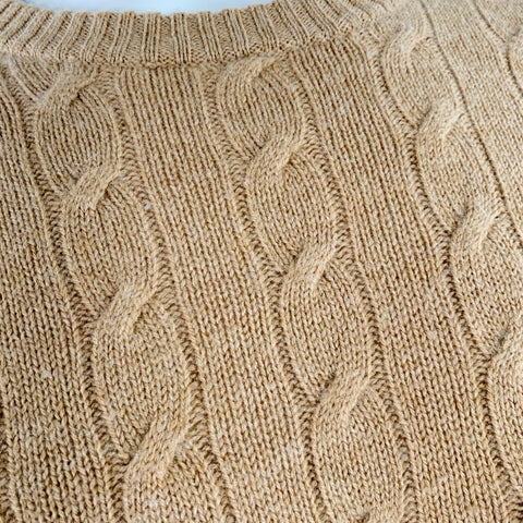 BROOKS BROTHERS Size L Camel Cable Knit Wool Crew Neck Sweater