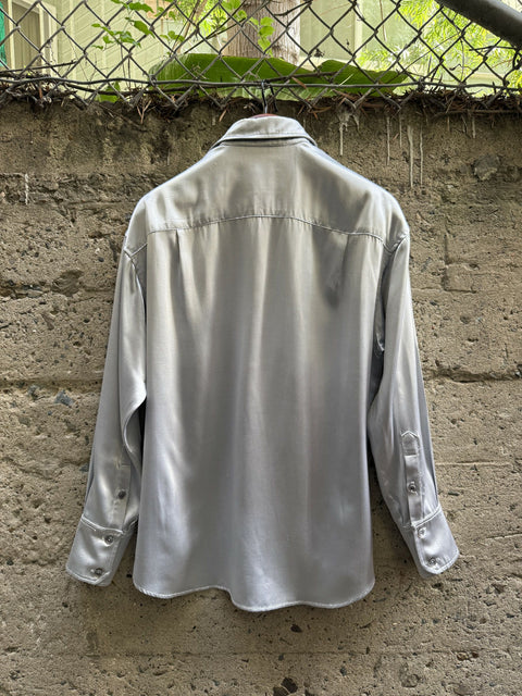 ENFANTS RICHES DEPRIMES SS2016 Size M Silver Metallic Silk Button Up Long Sleeve Shirt
