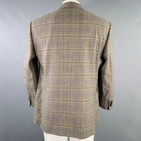 NEIMAN MARCUS Size 46 Regular Grey Brown Purple Plaid Wool Sport Coat
