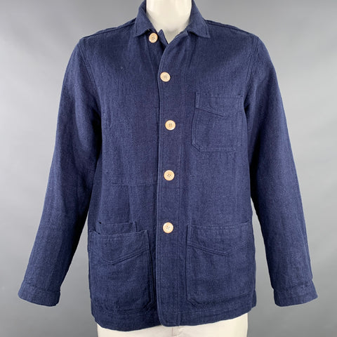 DRAKES LONDON Size L Navy Linen Chore Jacket