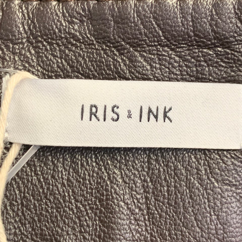 IRIS & INK Size 16 Brown Lambskin Leather A-Line Midi Skirt