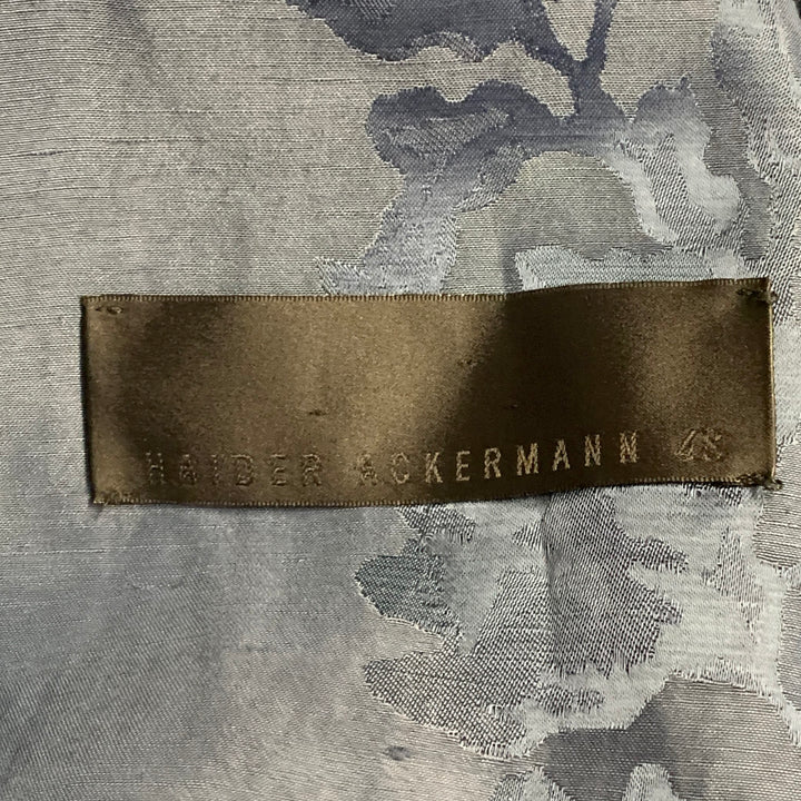 HAIDER ACKERMANN Size 38 Teal Jacquard Linen Blend Single Breasted Peak Lapel Coat