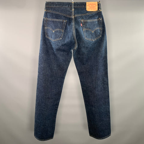 LEVI'S Size 32 Blue Indigo Contrast Stitch Selvedge Denim Button Fly Jeans