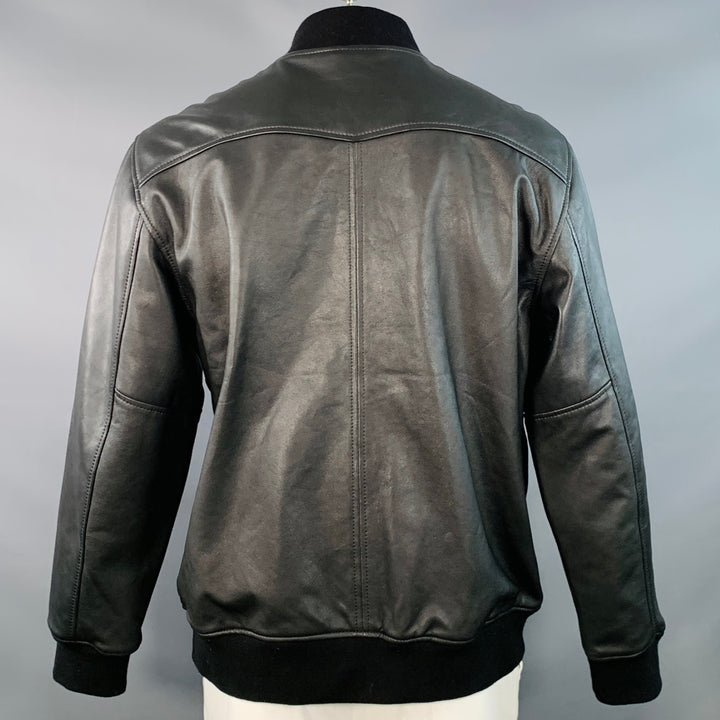 QUINCE Size XL Black Sheepskin Leather Bomber Jacket