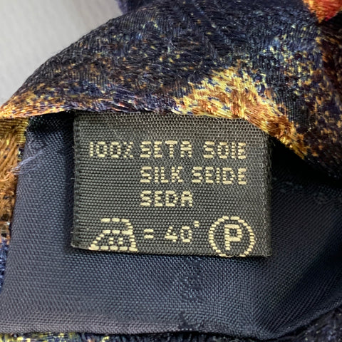 ERMENEGILDO ZEGNA Black Multi Color Leaves Silk Tie