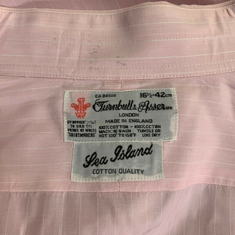 Chemise à manches longues en coton à fines rayures roses et blanches TURNBULL & ASSER taille L