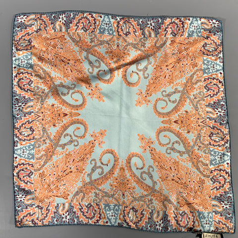 ETRO Blue Orange Paisley Silk Pocket Square