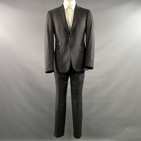 ERMENEGILDO ZEGNA Chest Size 40 Grey Heather Wool Notch Lapel 32 34 Suit