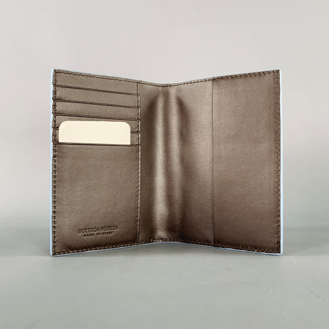 BOTTEGA VENETA Intrecciato Brown Blue Woven Leather Passport Holder