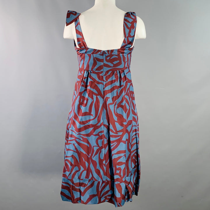 MARC JACOBS Size 4 Blue Burgundy Silk Abstract Floral Bubble Hem Dress