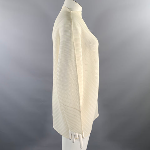 PLEATS PLEASE by ISSEY MIYAKE Size 10 Cream Ivory Polyester Crinkled Dress Top