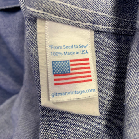 GITMAN BROS Size M Blue Cotton One Pocket Long Sleeve Shirt