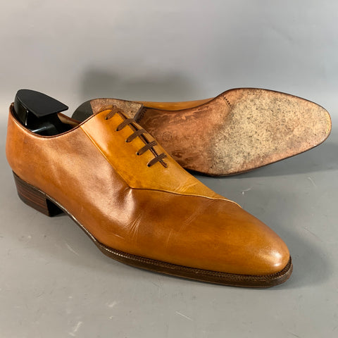 ARTIOLI Size 9.5 Brown Cognac Color Block Leather Oxford Lace Up Shoes