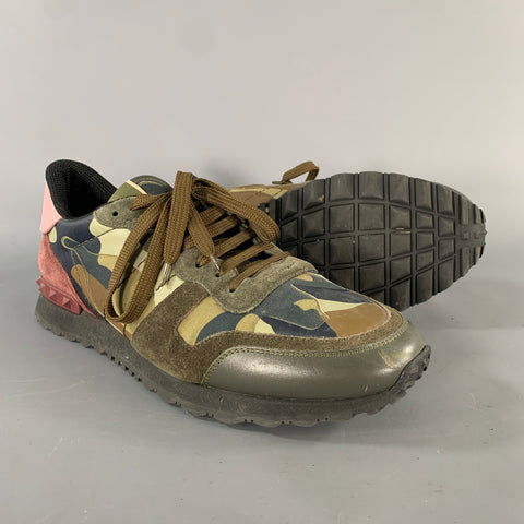 VALENTINO Size 11 Green Multi-Color Camo Blend Lace Up Sneakers