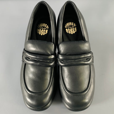 CLARKS x MARTINE ROSE SS24 Size 7.5 Black Leather Chunky Heel Loafer Pumps