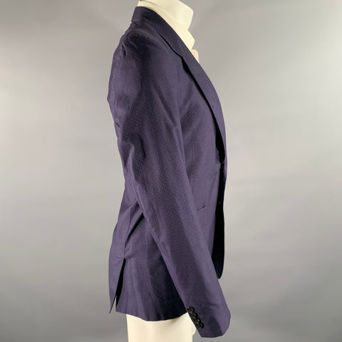 DRIES VAN NOTEN Chest Size 38 Navy Dots Cotton Silk Notch Lapel Sport Coat