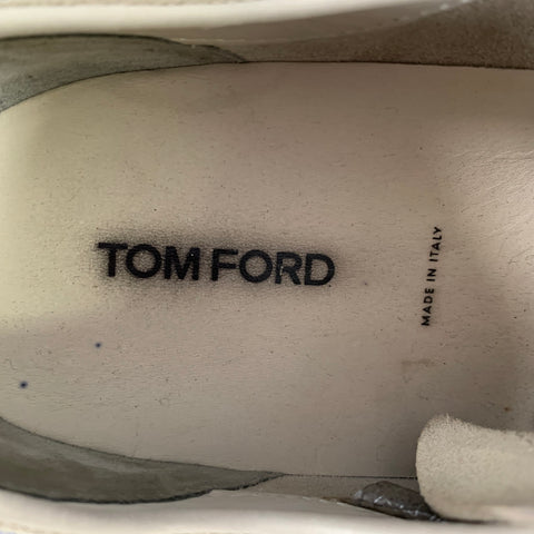 TOM FORD Size 10 Grey Taupe Suede Lace-Up Sneakers