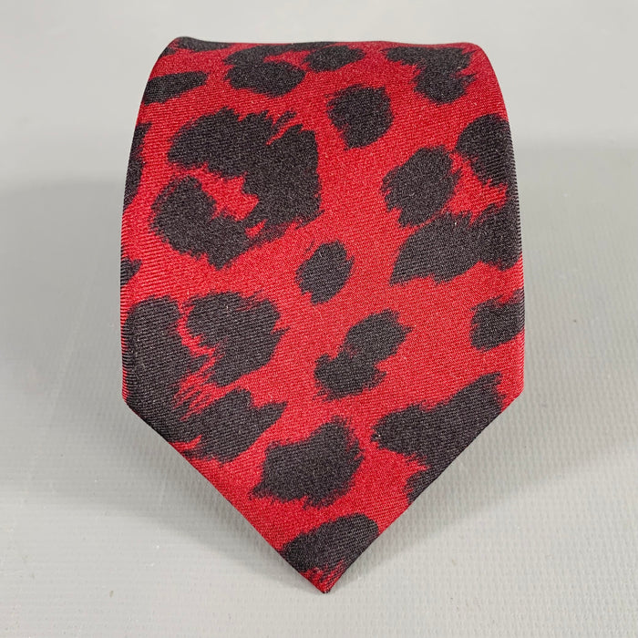 PAUL SMITH Burgundy Black Animal Print Silk Tie