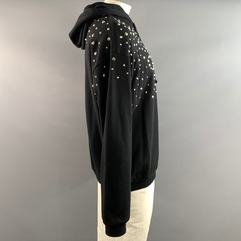 GUCCI Size XL Black Studded Cotton Hooded Sweatshirt