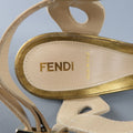 FENDI Size 9 Taupe Suede Metallic Gold Leather Peep Toe Platform Sandals FENDI