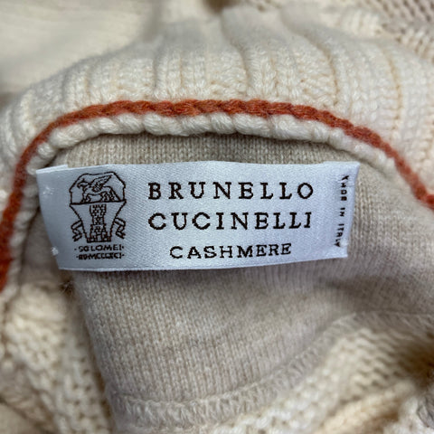 BRUNELLO CUCINELLI Taille L Pull en Cachemire Tricoté Col Montant Beige