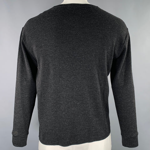 RALPH LAUREN Size L Grey Ribbed Wool Crew Neck Pullover