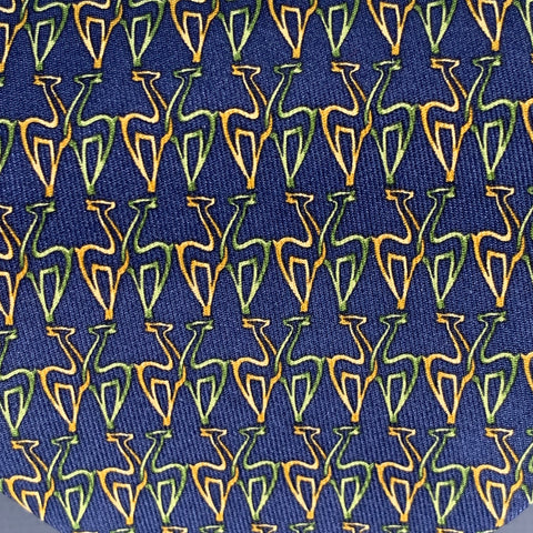 SALVATORE FERRAGAMO Navy Yellow Green Abstract Silk Tie